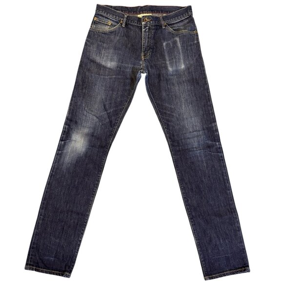 Raleigh Denim Martin Jeans Sz 32x33 Dark Medium Wash Fade Whiskering Slim Taper